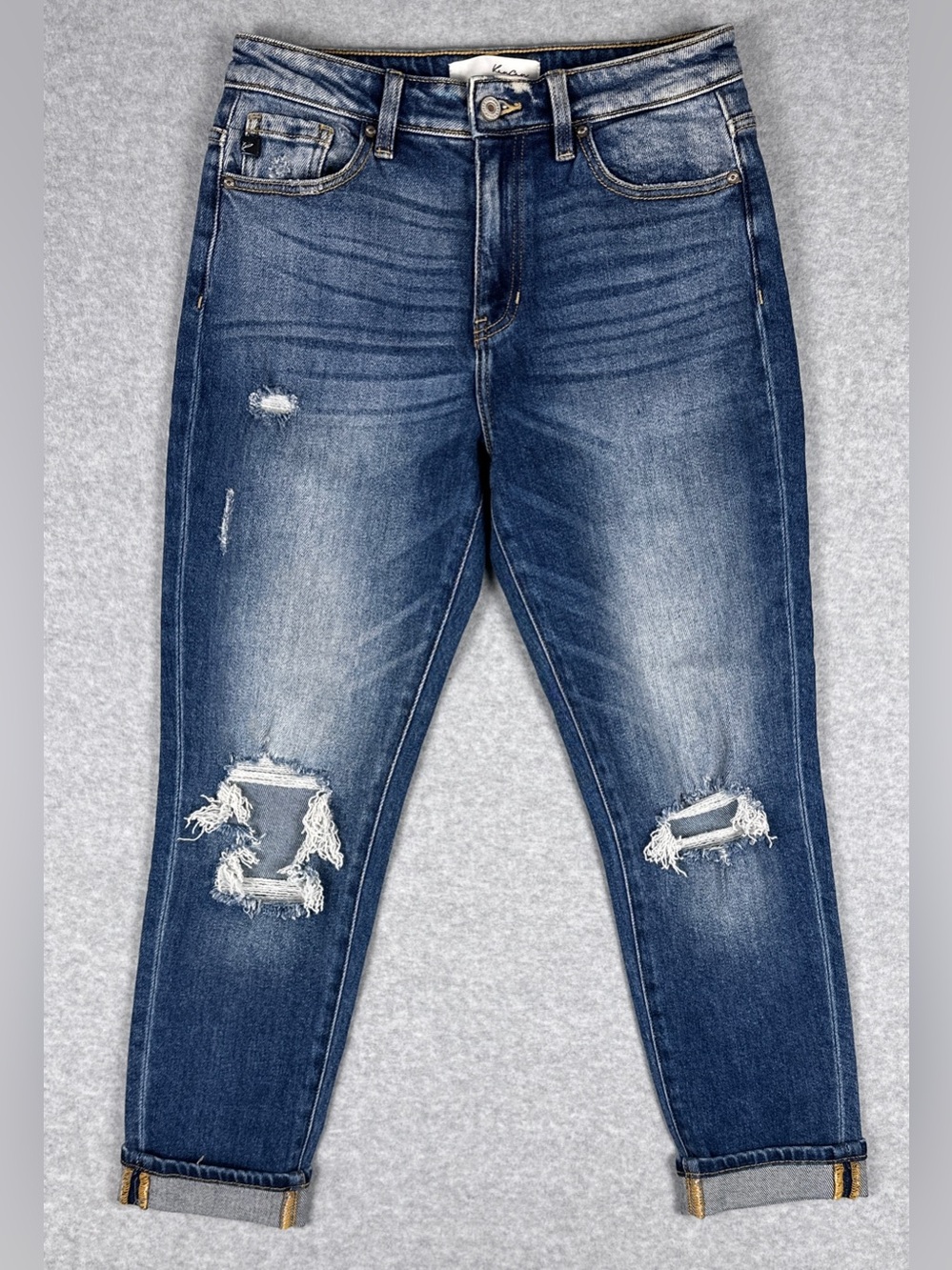 KanCan Milan Jeans 5/26 High Rise Mom Distressed Dark Wash Cuffed KC9197D